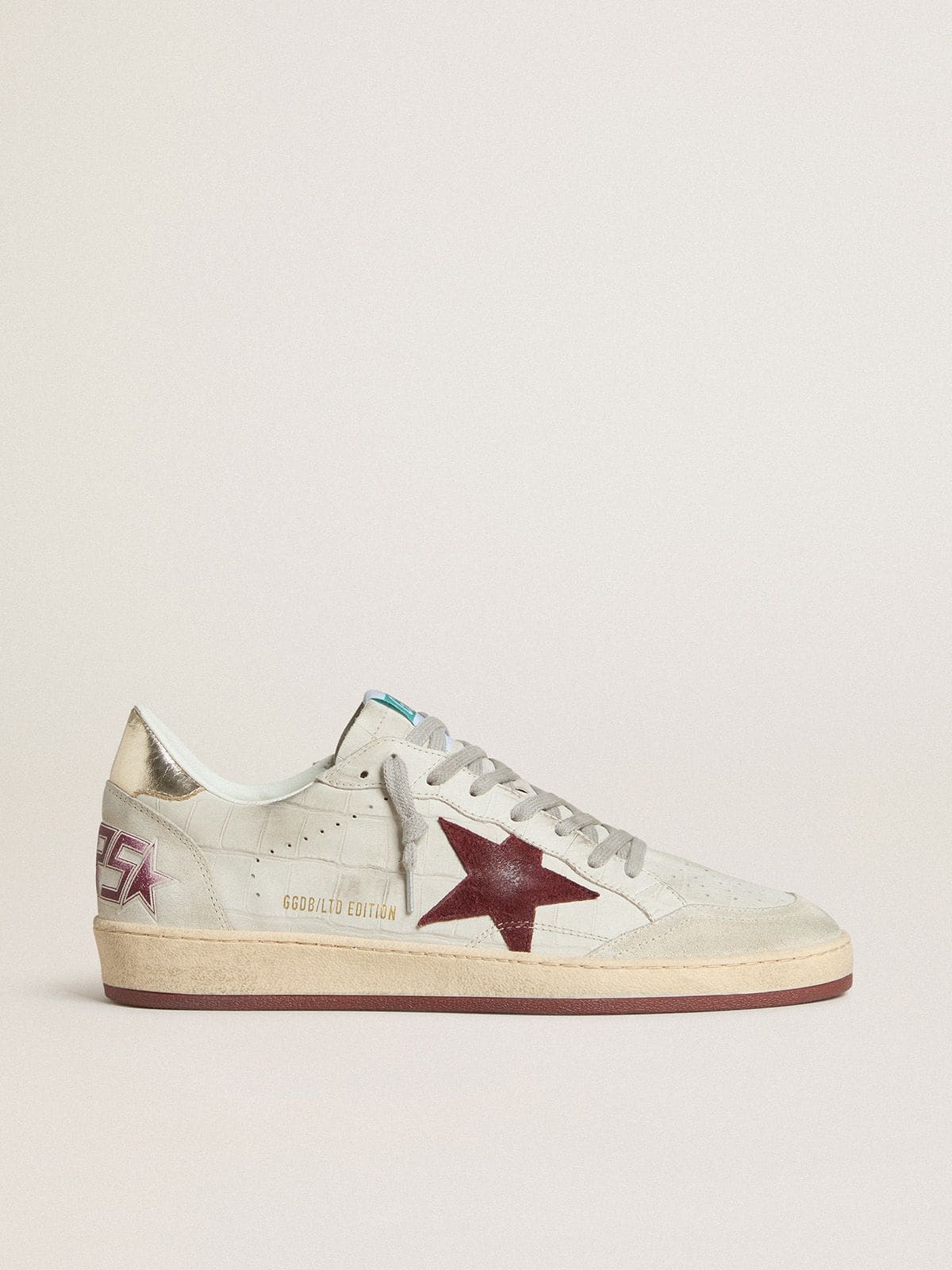 Golden Goose Men’s Ball Star In Crocodile-Print Nubuck With Burgundy Suede Star