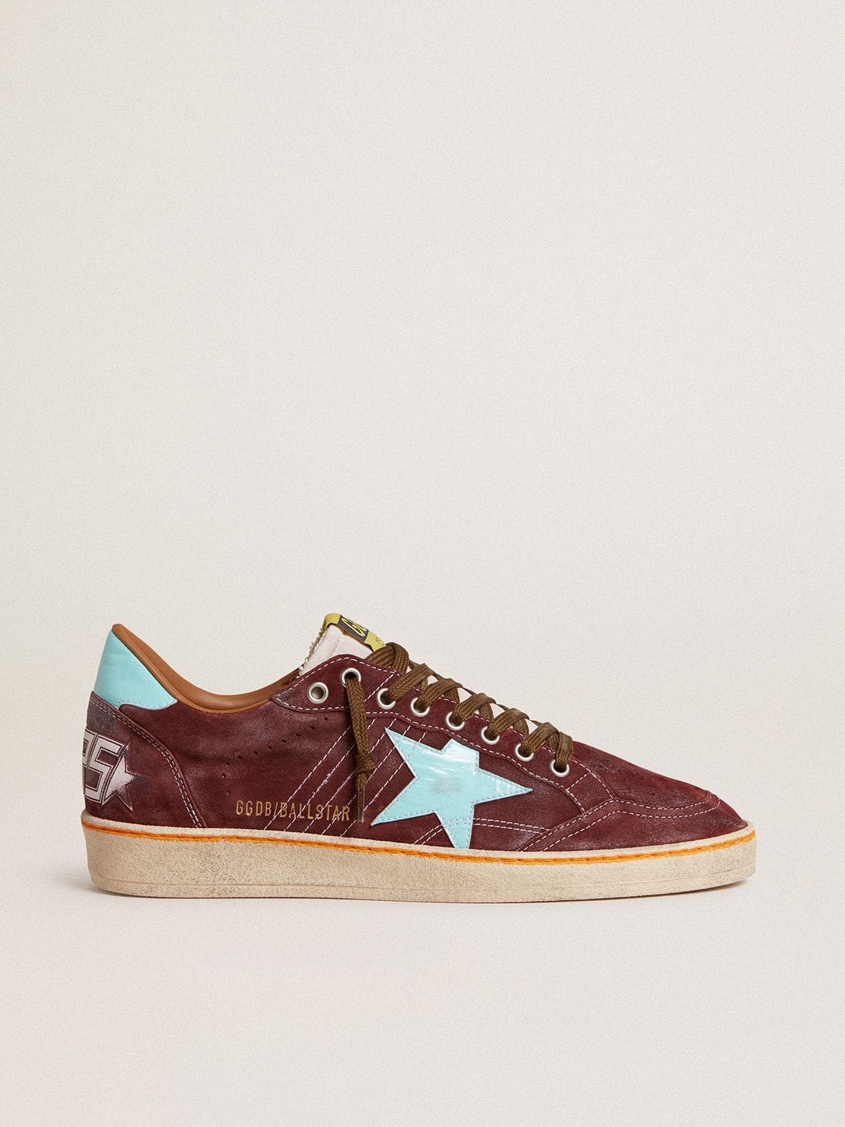 Golden Goose Men’s Ball Star In Dark Red Suede With Light Blue Star And Heel Tab