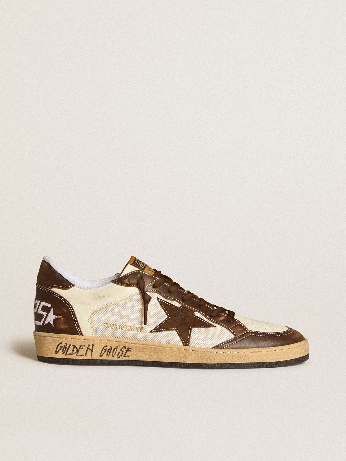 Golden Goose Men’s Ball Star In Nappa And Mesh With Suede Star And Brown Leather Inserts