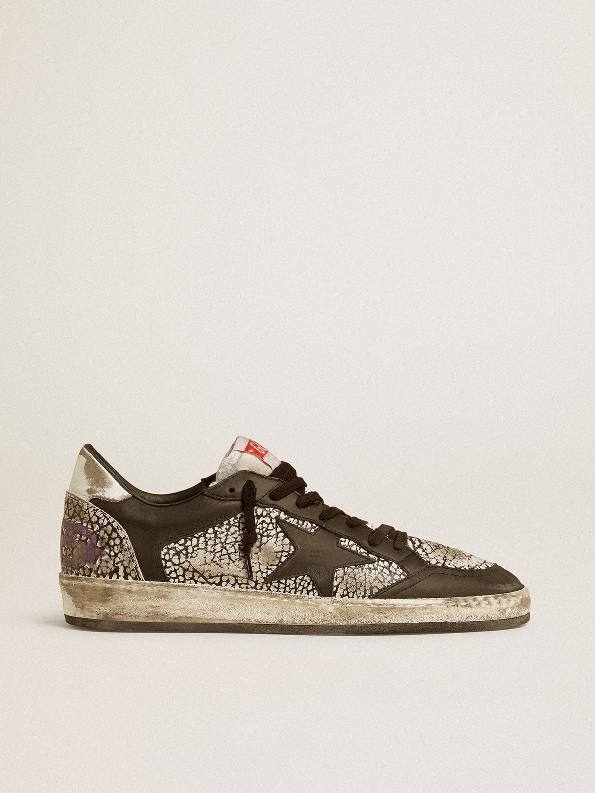 Golden Goose Men’s Ball Star In Elephant-Print Leather With Black Leather Star