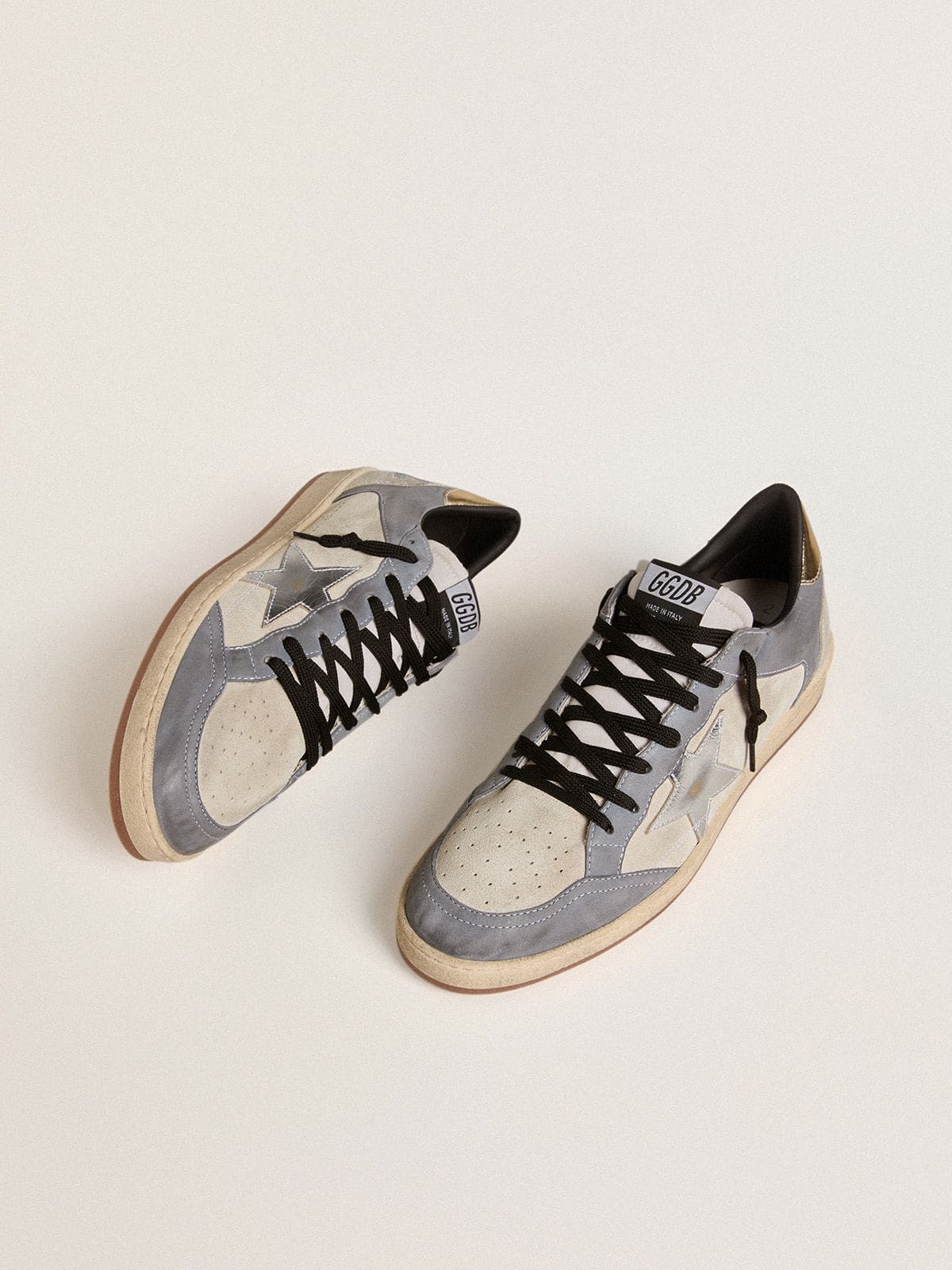 Golden Goose Men’s Ball Star In Suede And Nubuck With Silver Metallic Leather Star And Gold Metallic Leather Heel Tab - Mind Türkiye