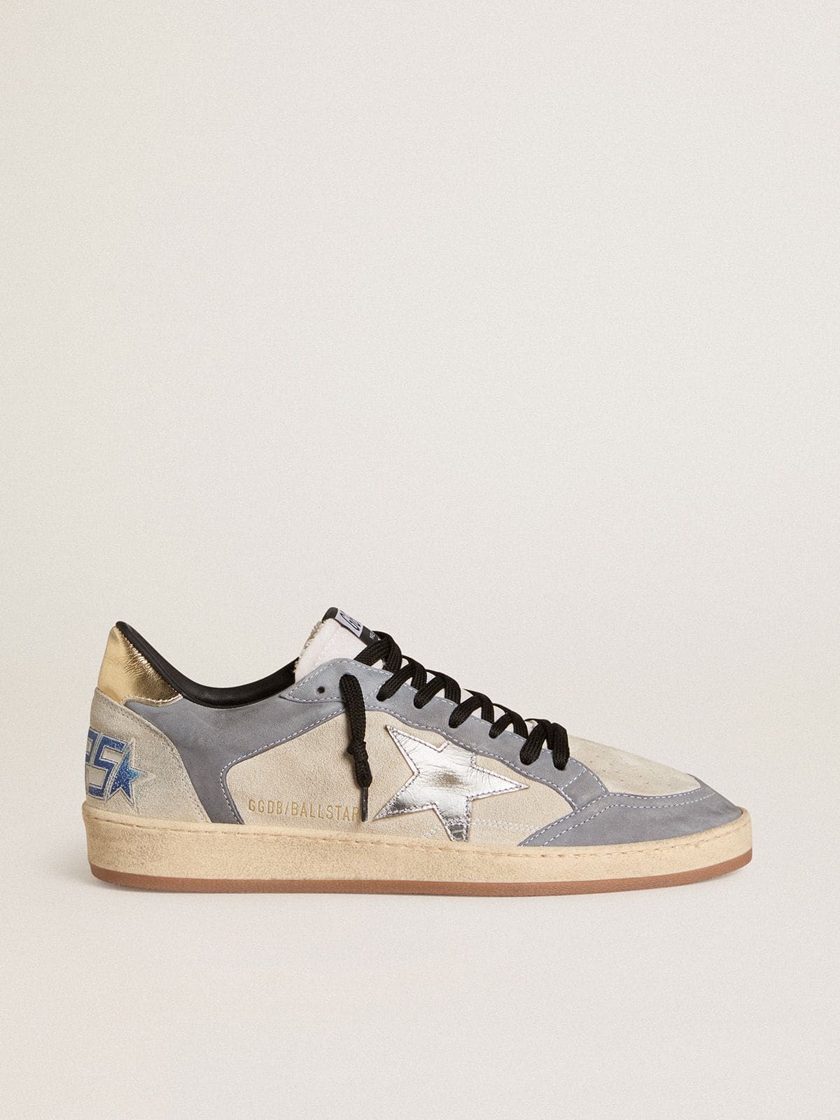 Golden Goose Men’s Ball Star In Suede And Nubuck With Silver Metallic Leather Star And Gold Metallic Leather Heel Tab