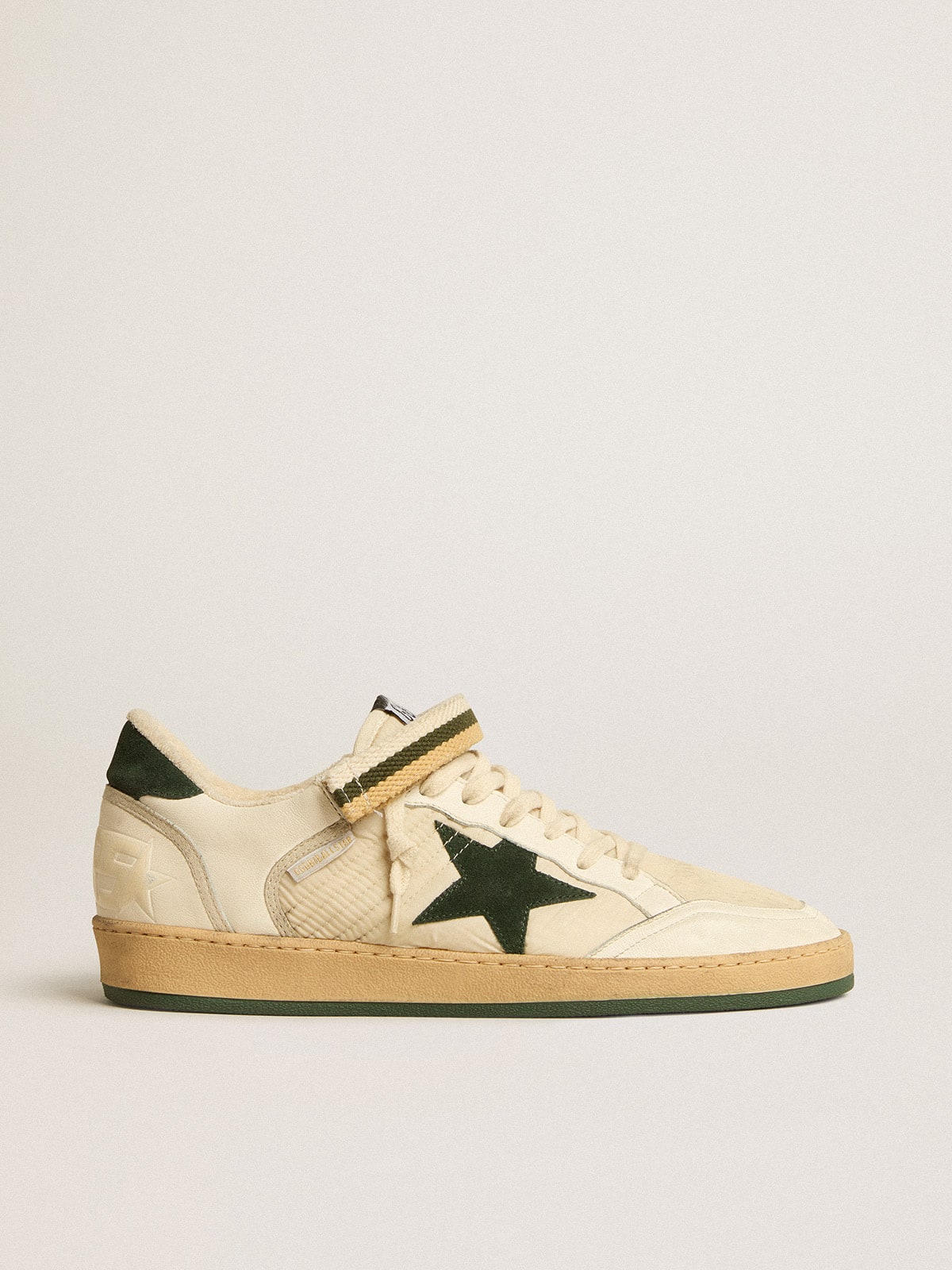 Golden Goose Ball Star In Nylon And Nappa With Green Suede Star And Heel Tab