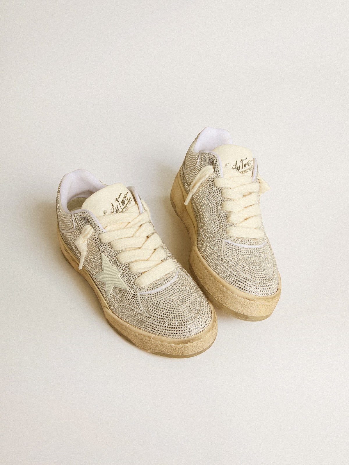 Golden Goose Forty2 In White Leather And Swarovski Crystals With White Tpu Star - Mind Türkiye