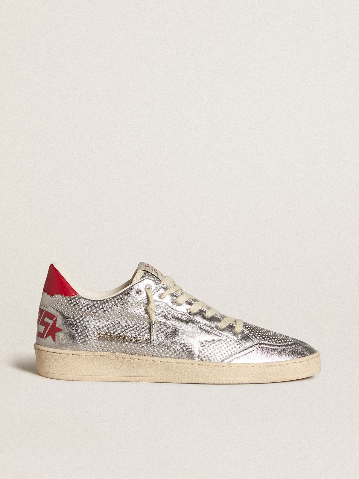 Golden Goose Bio-Based Ball Star In Metallic Silver With Silver Star And Red Heel Tab