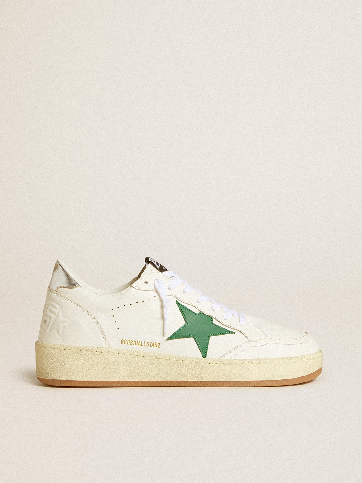 Golden Goose Men’s Ball Star With Green Leather Star And Metallic Leather Heel Tab