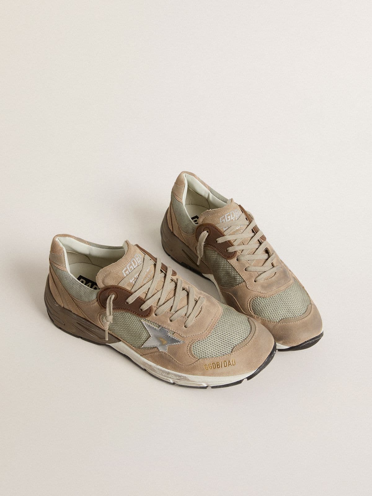 Golden Goose Men’s Dad-Star In Beige Mesh And Suede With Silver Leather Star - Mind Türkiye
