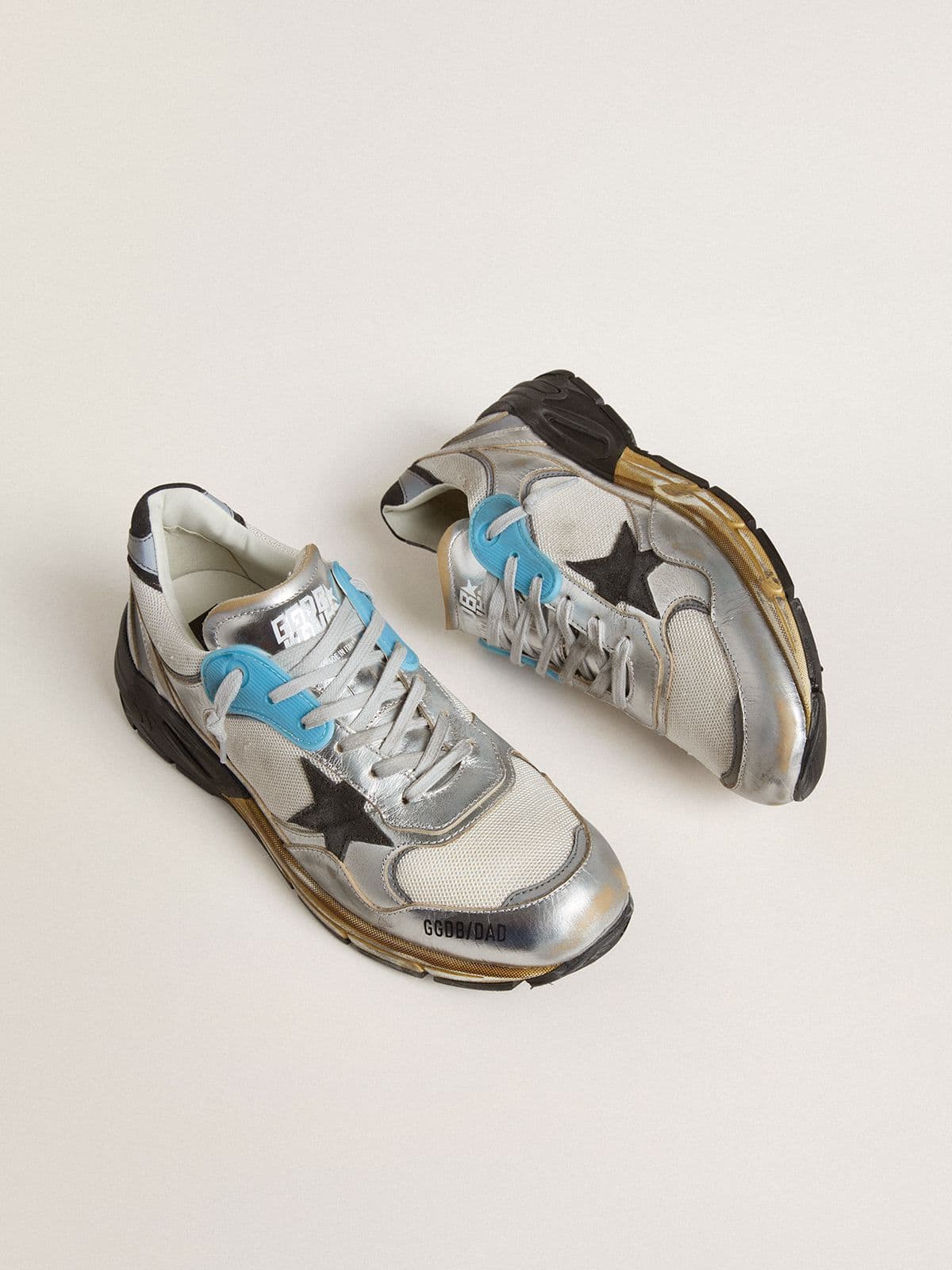 Golden Goose Men’s Dad-Star In Mesh And Silver Foiled Leather With Black Leather Star - Mind Türkiye