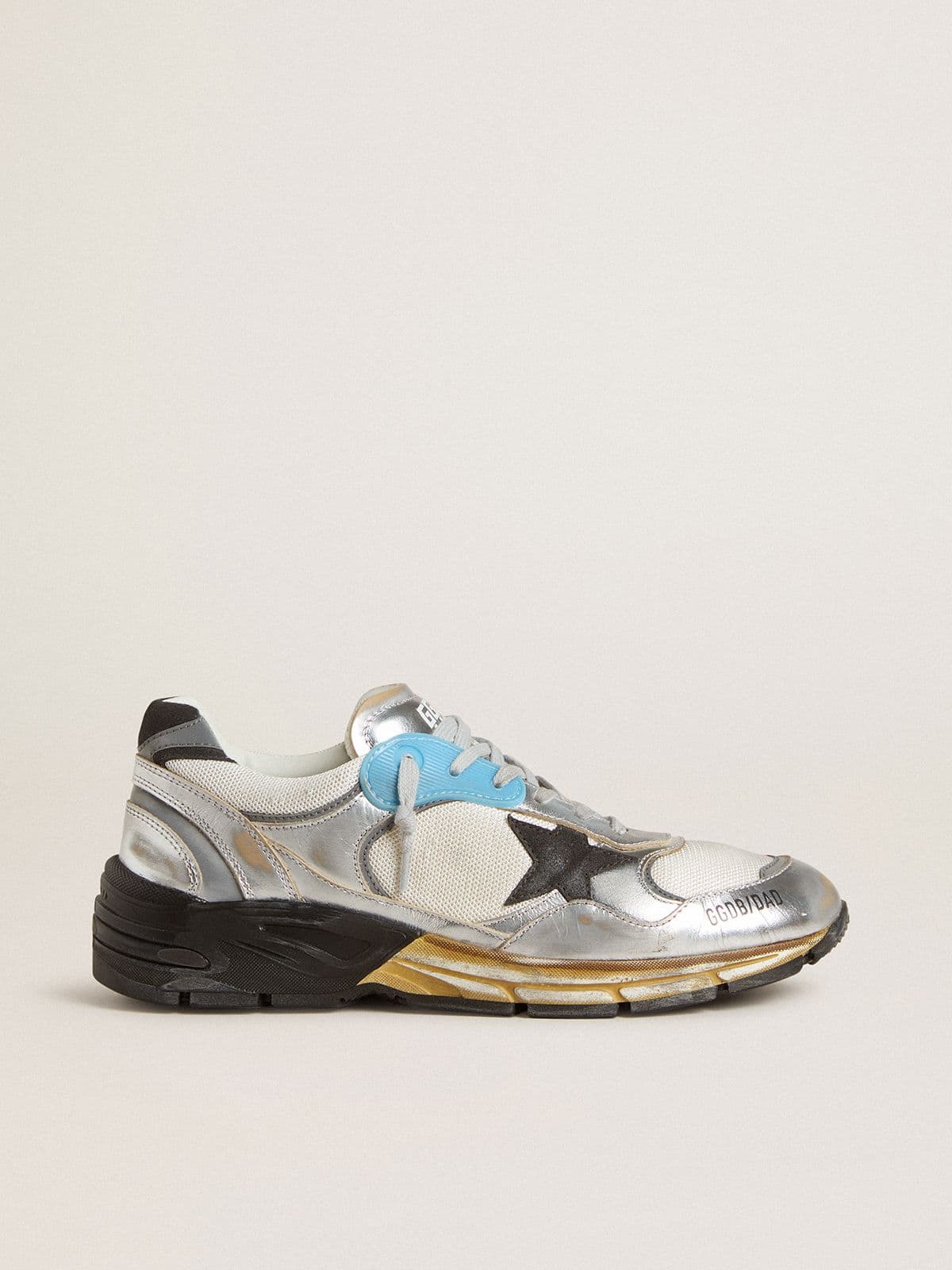 Golden Goose Men’s Dad-Star In Mesh And Silver Foiled Leather With Black Leather Star - Mind Türkiye