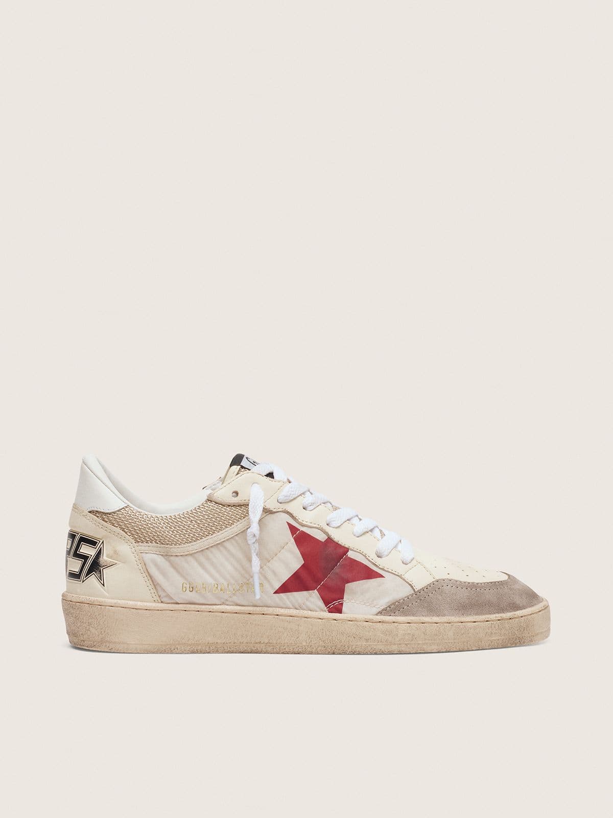 Golden Goose Ball Star In Nylon And White Mesh With Red Nylon Star And White Leather Heel Tab