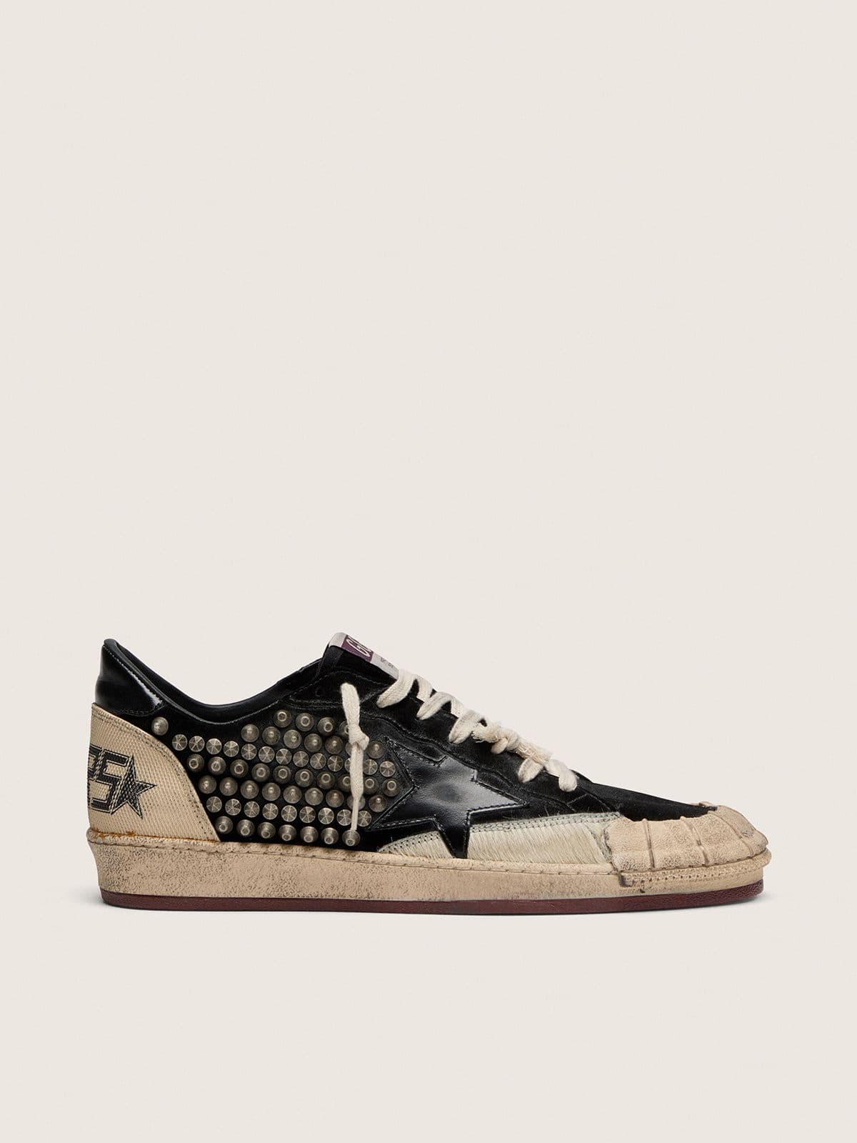 Golden Goose Men’s Ball Star Lab In Black Suede With Studs And Glossy Black Leather Star