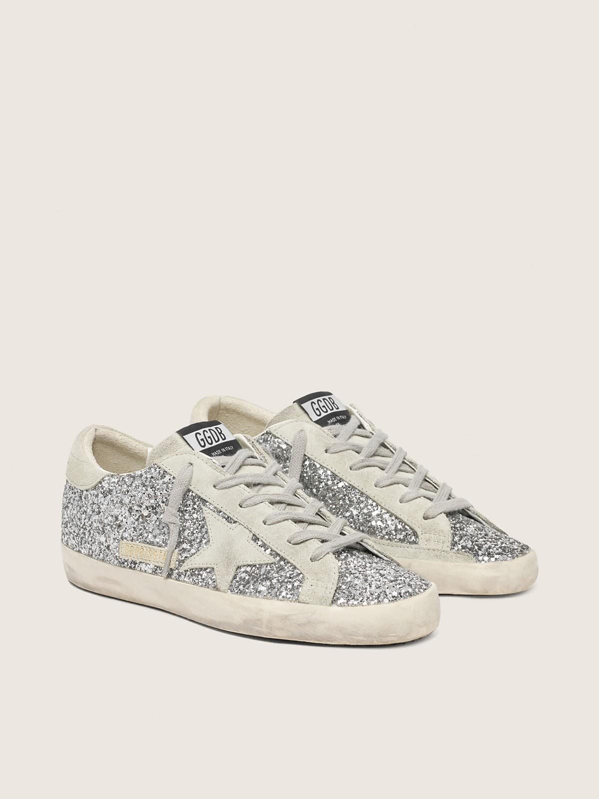 Golden Goose Women’s Super-Star In Silver Glitter With Ice-Gray Suede Star - Mind Türkiye