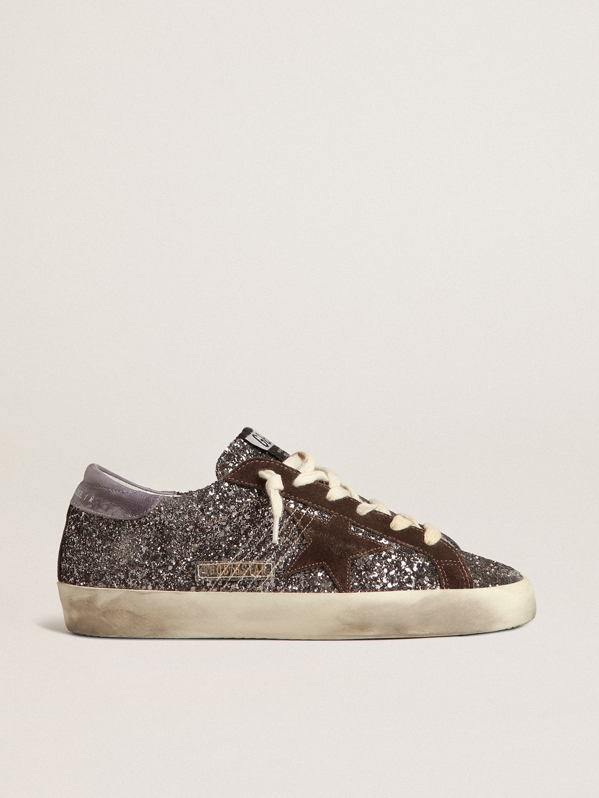 Golden Goose Super-Star In Glitter With A Brown Star And Lilac Heel Tab - Mind Türkiye