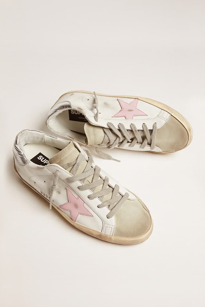 Golden Goose Women’s Leather Super-Star With Pink Star And Silver Heel Tab - Mind Türkiye