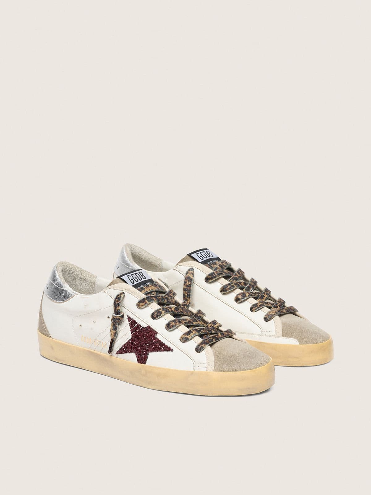Golden Goose Super-Star With Burgundy Glitter Star And Silver Heel Tab - Mind Türkiye