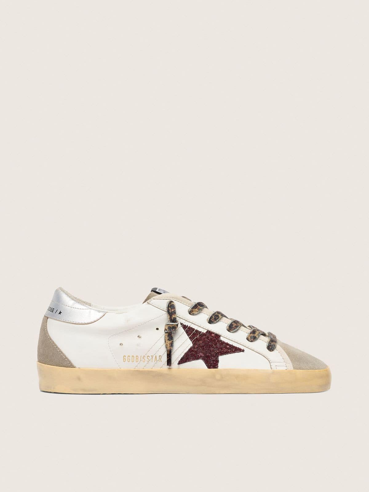 Golden Goose Super-Star With Burgundy Glitter Star And Silver Heel Tab - Mind Türkiye