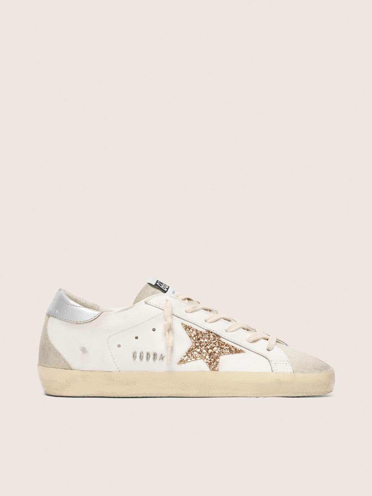 Golden Goose Women’s Super-Star With Gold Glitter Star And Ice-Gray Suede Inserts