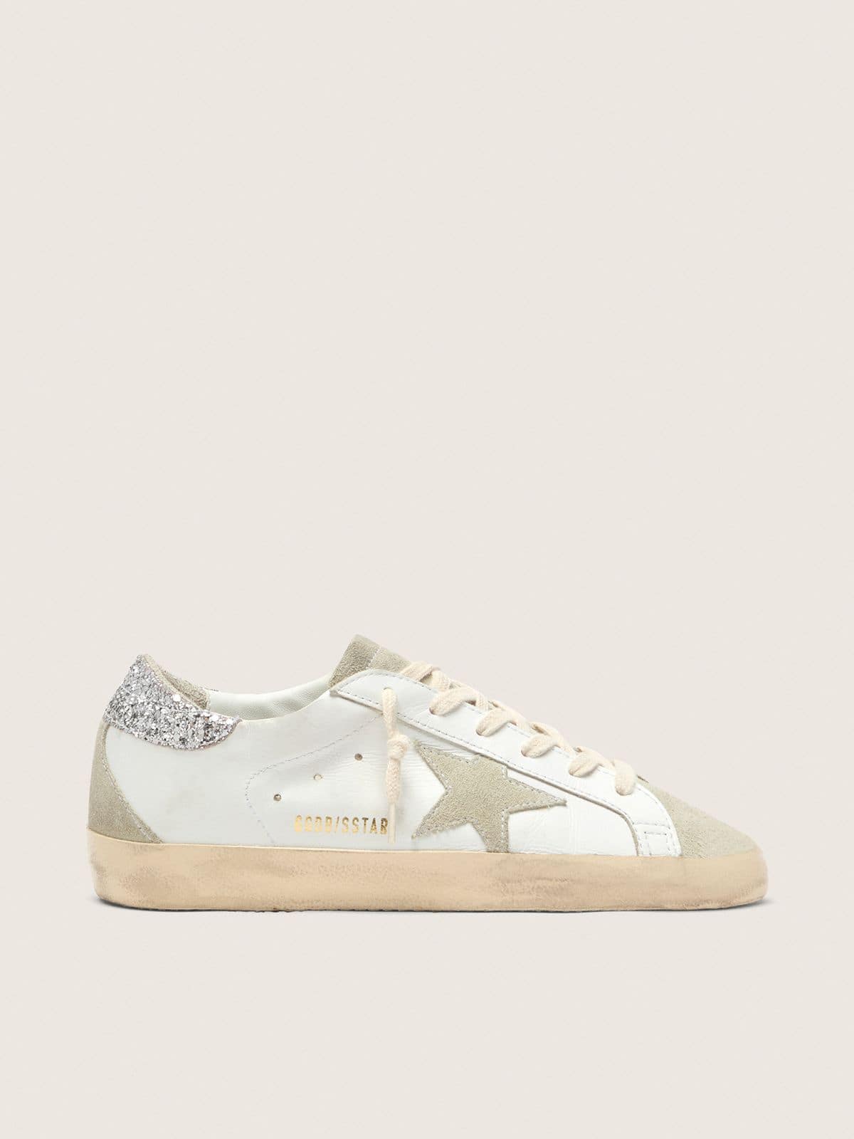 Golden Goose Women’s Super-Star With Gray Star And Silver Glitter Heel Tab
