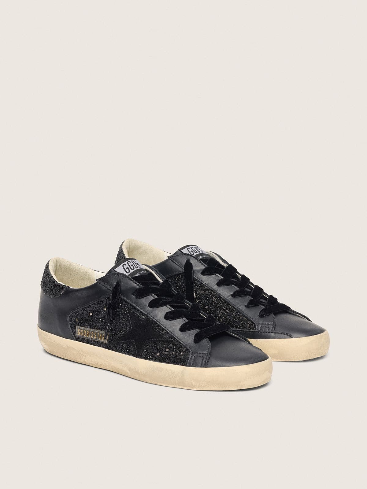 Golden Goose Women’s Super-Star In Black Glitter With Black Suede Star And Leather Inserts - Mind Türkiye
