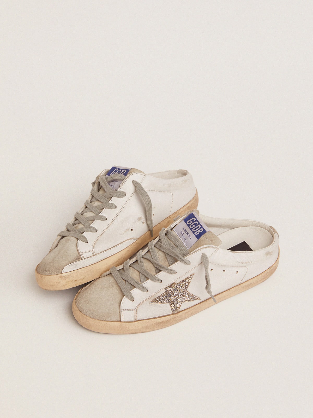 Golden Goose Super-Star Sabot With A Platinum Glitter Star And Suede Tongue - Mind Türkiye