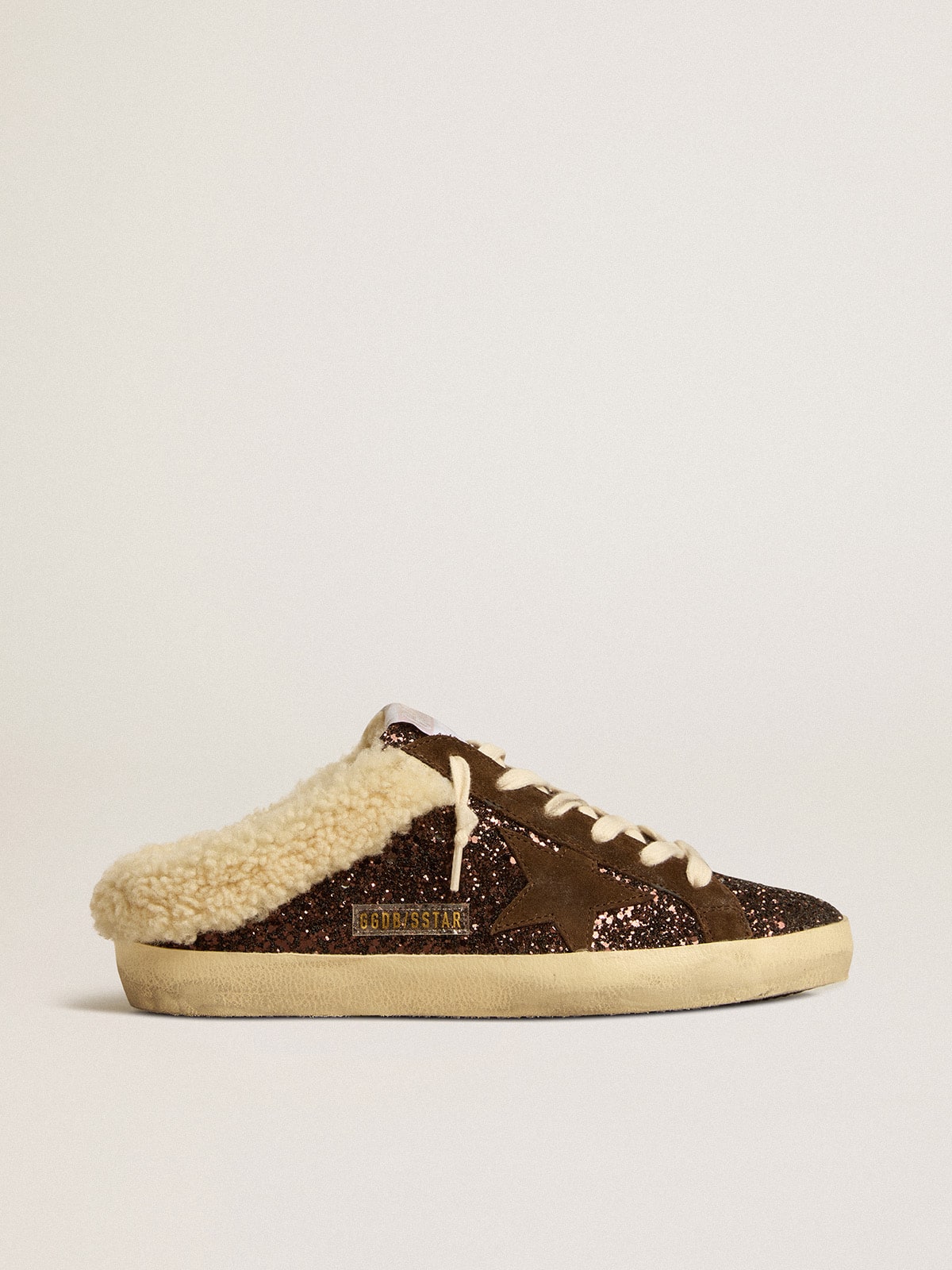 Golden Goose Super-Star Sabots In Glitter With Brown Star And Shearling Lining - Mind Türkiye