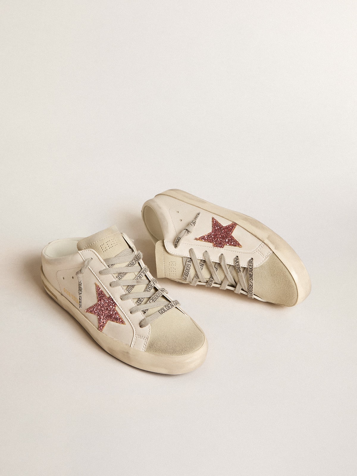 Golden Goose Bio-Based Super-Star Sabot With Pink Glitter Star And Suede Toe - Mind Türkiye