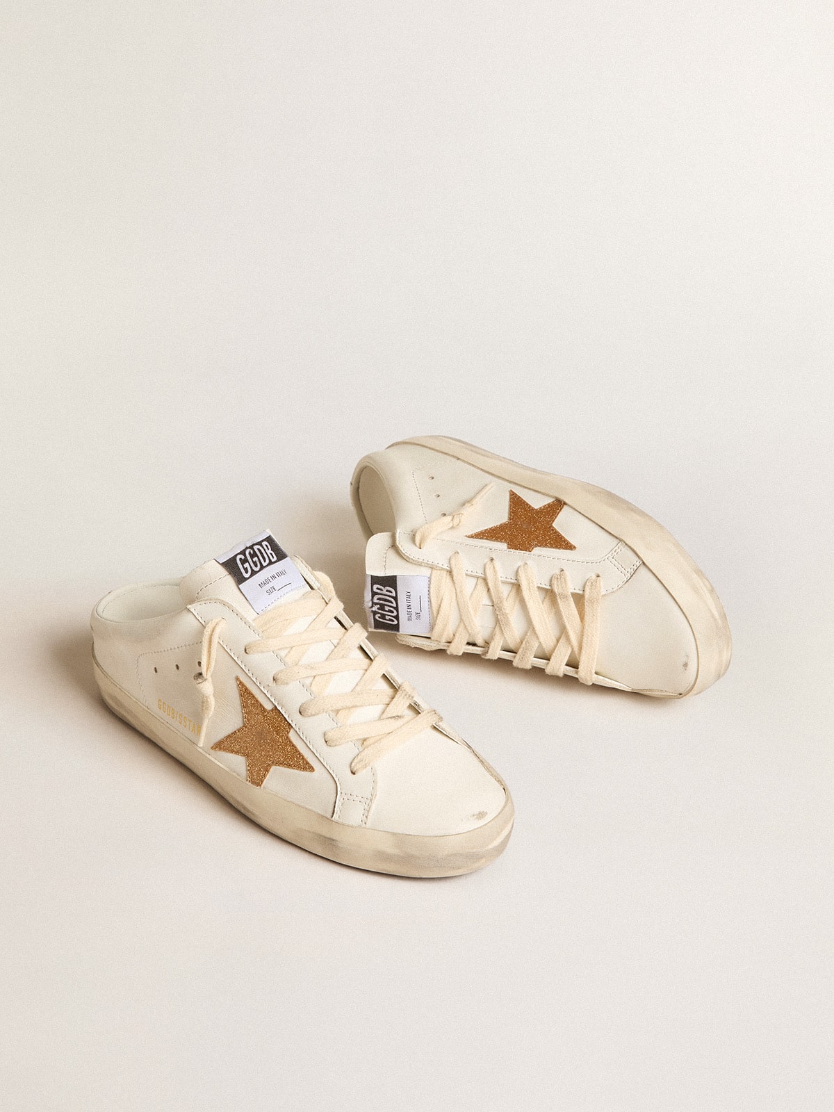 Golden Goose Super-Star Sabots In Leather With Plasticized Gold Glitter Star - Mind Türkiye