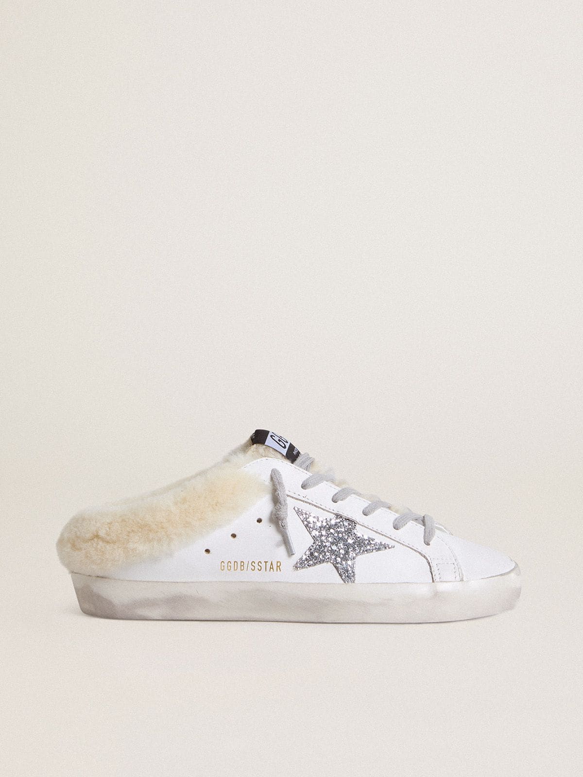 Golden Goose Super-Star Sabots In White Leather With Shearling Lining And Silver Star - Mind Türkiye
