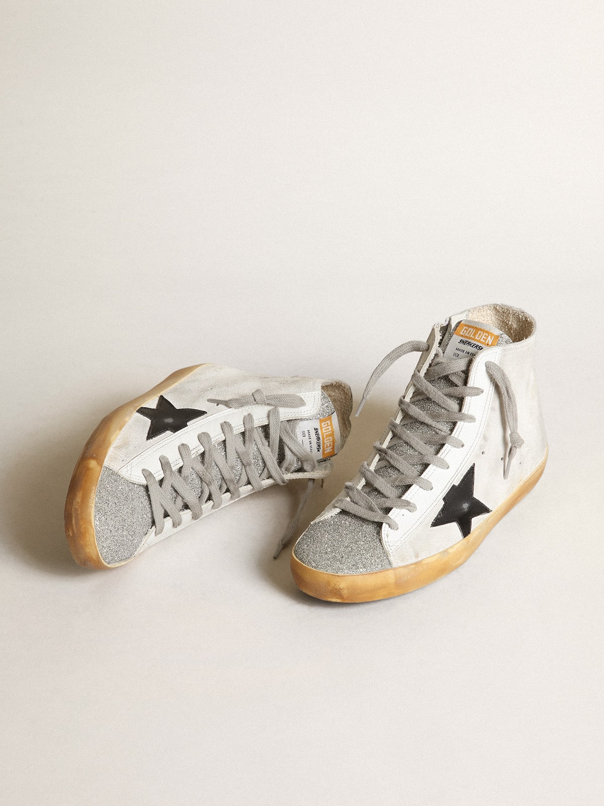 Golden Goose Women’s Francy In White Suede With Black Leather Star And Silver Swarovski Crystal Tongue - Mind Türkiye