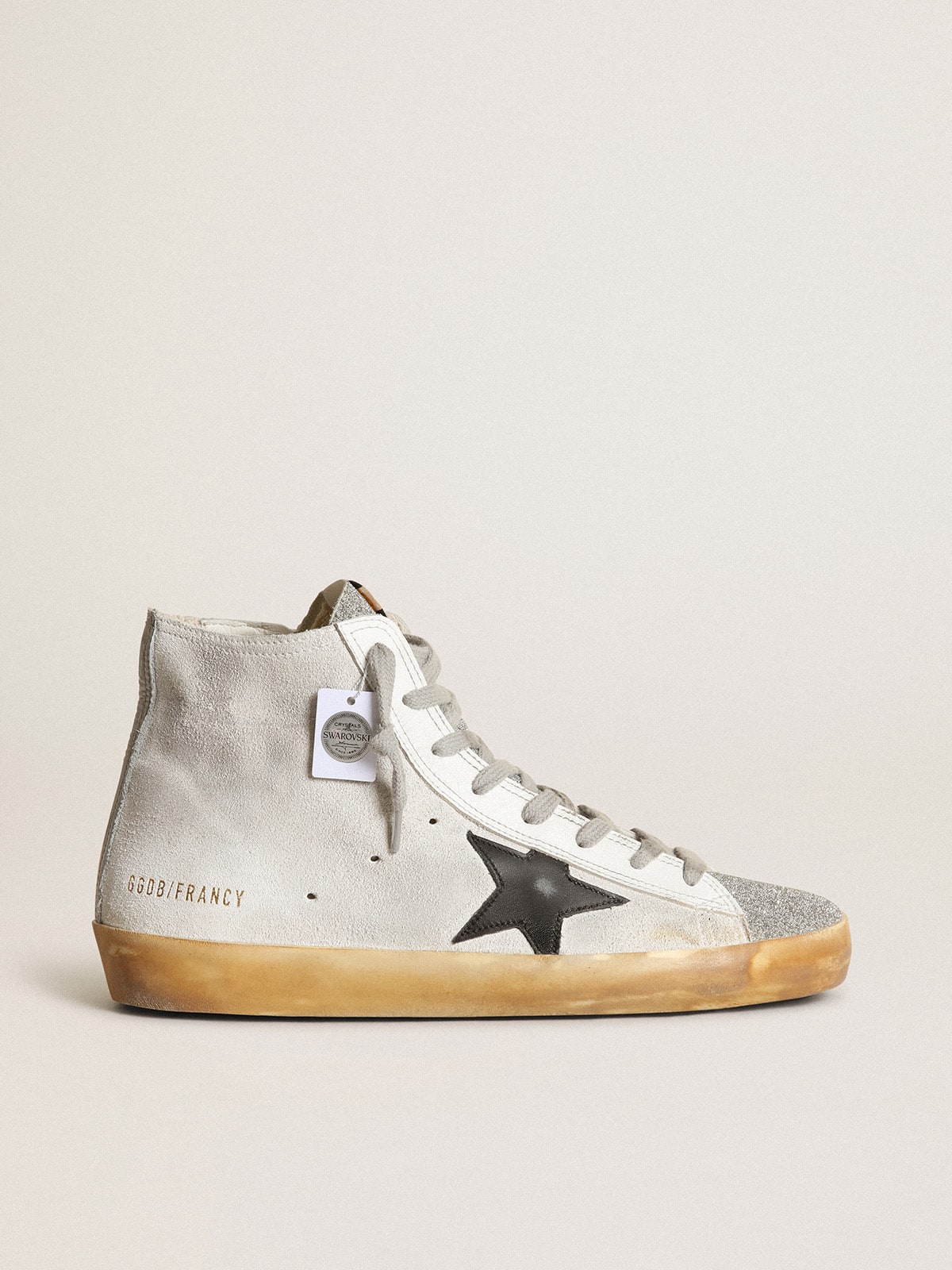 Golden Goose Women’s Francy In White Suede With Black Leather Star And Silver Swarovski Crystal Tongue - Mind Türkiye
