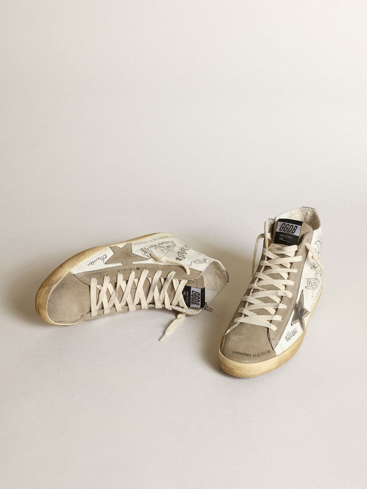 Golden Goose Women’s Francy With Dove Gray Suede Inserts And All-Over Lettering - Mind Türkiye