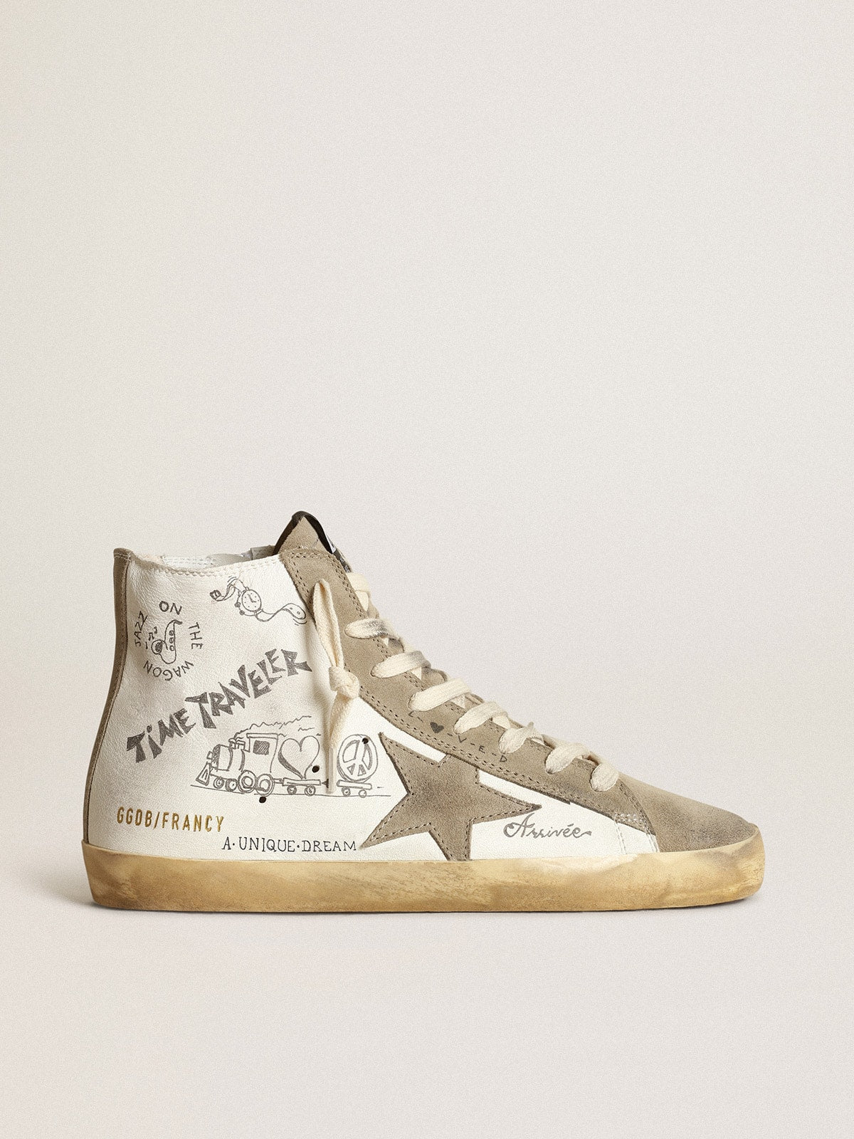 Golden Goose Women’s Francy With Dove Gray Suede Inserts And All-Over Lettering - Mind Türkiye
