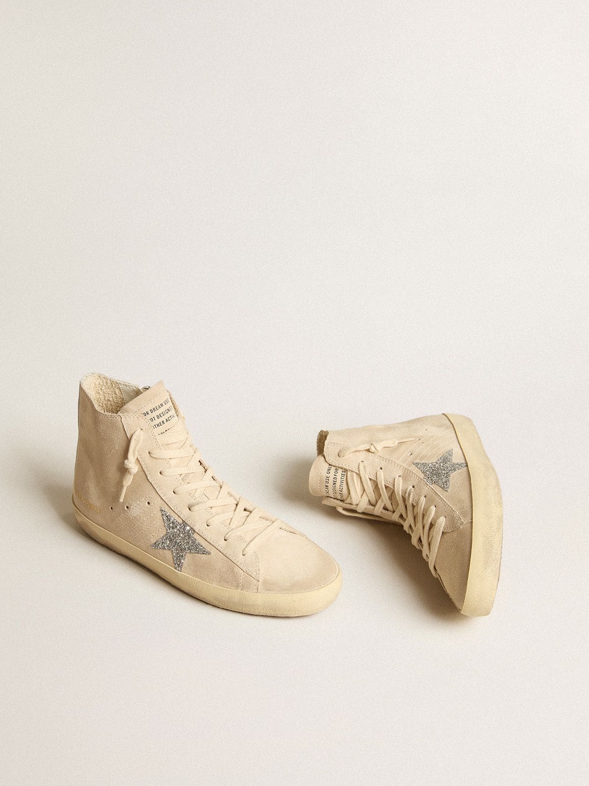 Golden Goose Women’s Francy In Beige Suede With Silver Glitter Star - Mind Türkiye