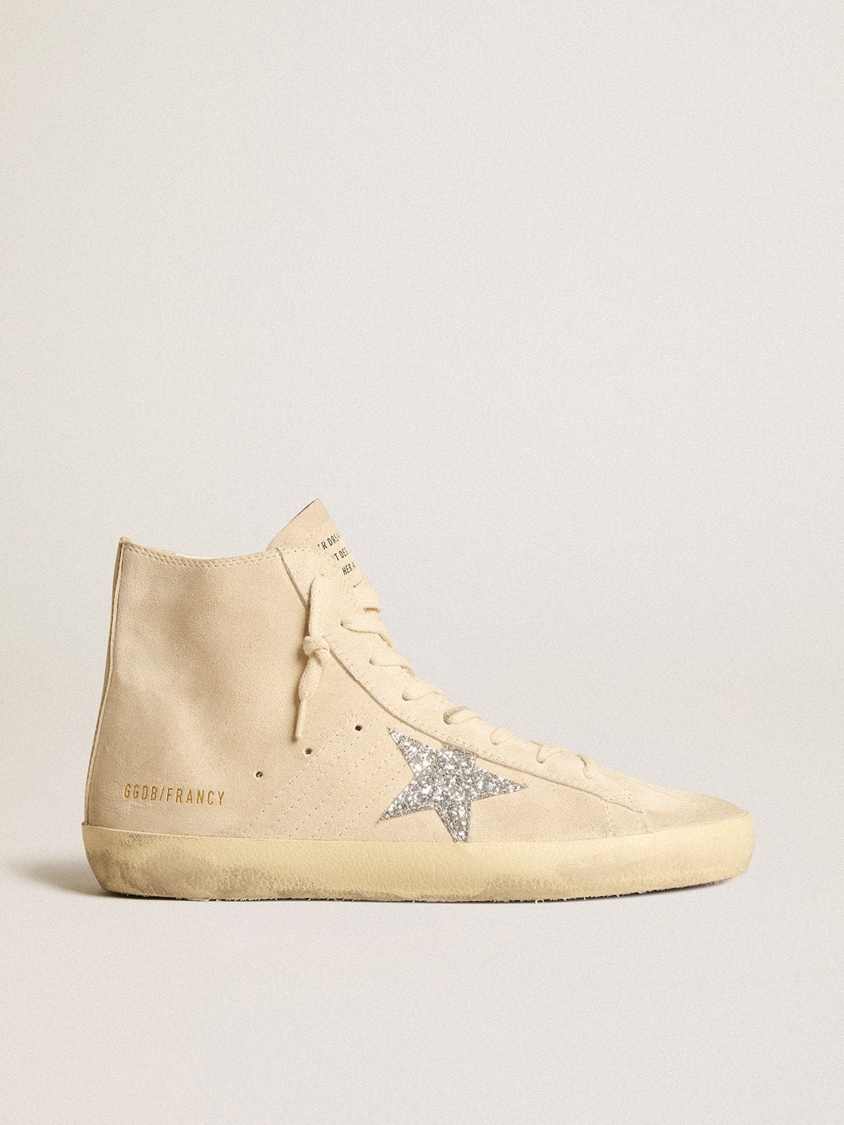 Golden Goose Women’s Francy In Beige Suede With Silver Glitter Star - Mind Türkiye