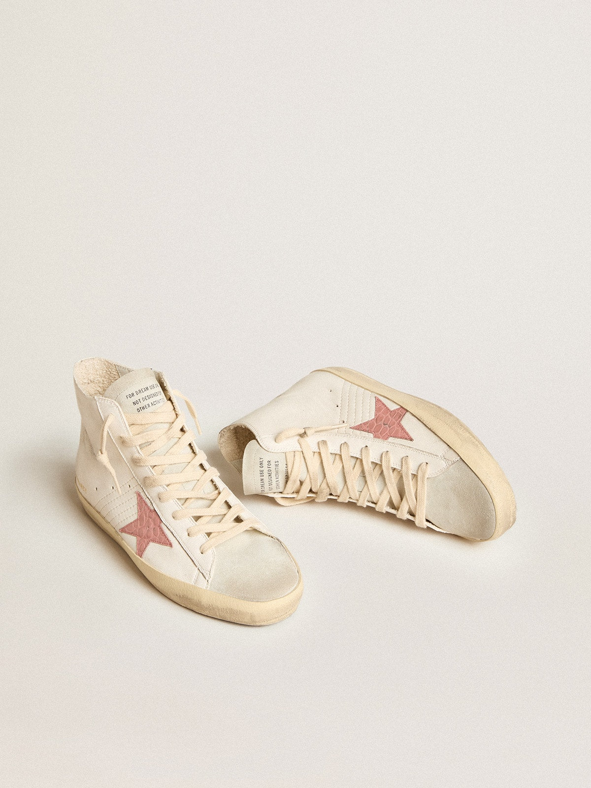 Golden Goose Francy In Cream Nappa With Pink Crocodile-Print Leather Star - Mind Türkiye