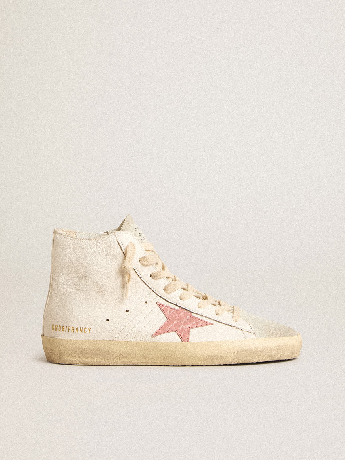 Golden Goose Francy In Cream Nappa With Pink Crocodile-Print Leather Star - Mind Türkiye