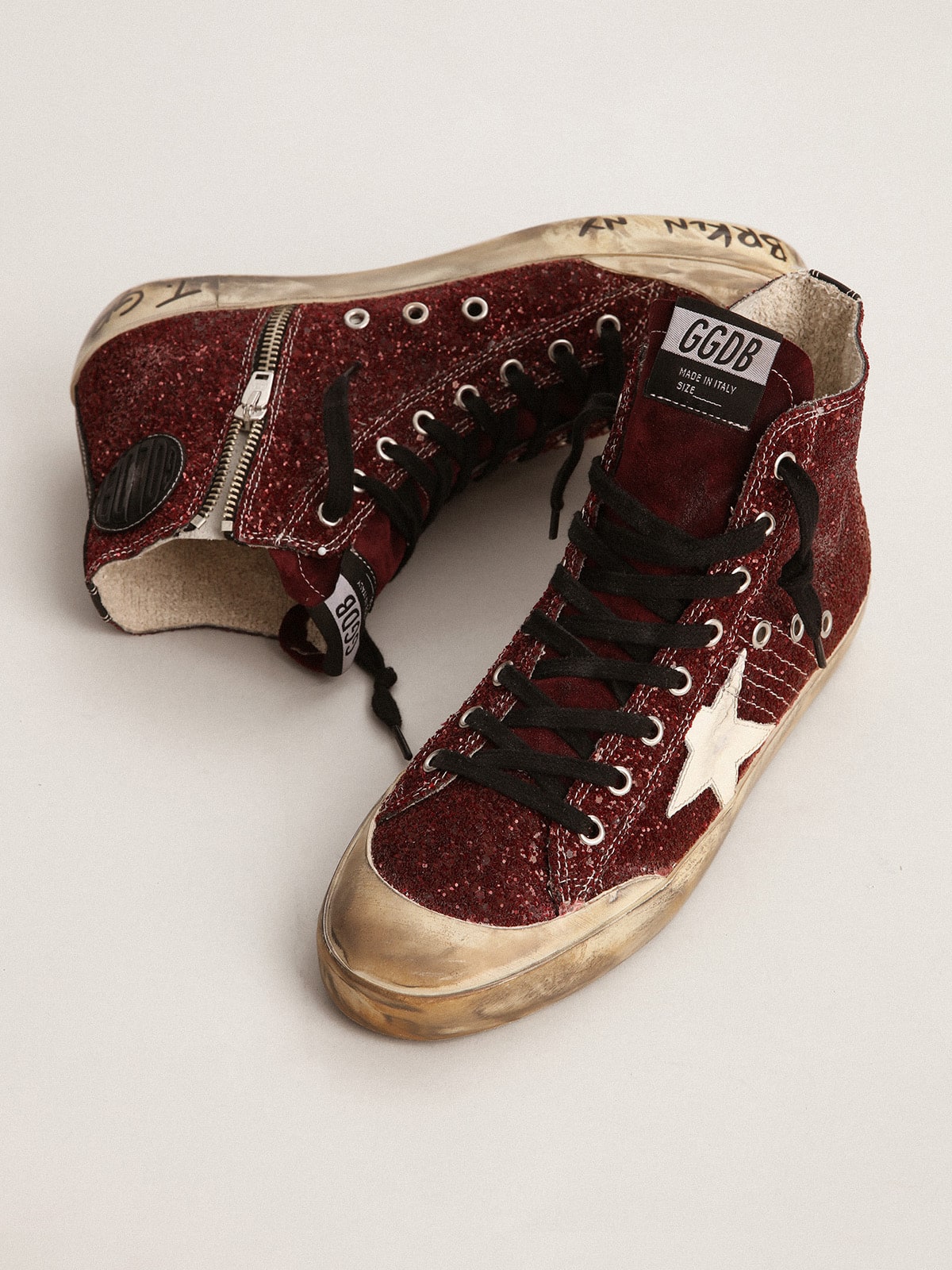 Golden Goose Francy Penstar In Burgundy Glitter With White Leather Star - Mind Türkiye
