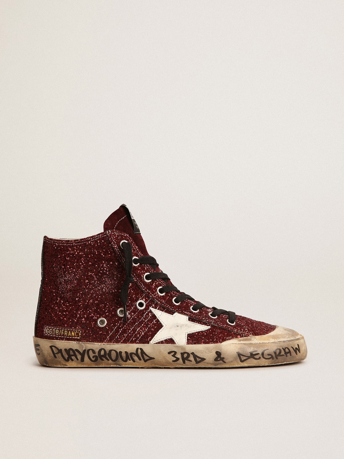 Golden Goose Francy Penstar In Burgundy Glitter With White Leather Star - Mind Türkiye
