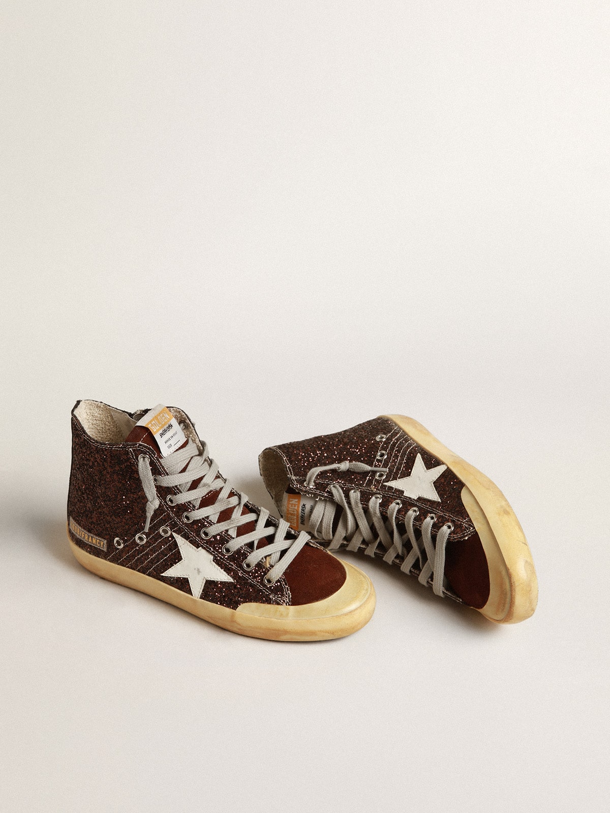 Golden Goose Francy Penstar In Brown Glitter With White Leather Star - Mind Türkiye