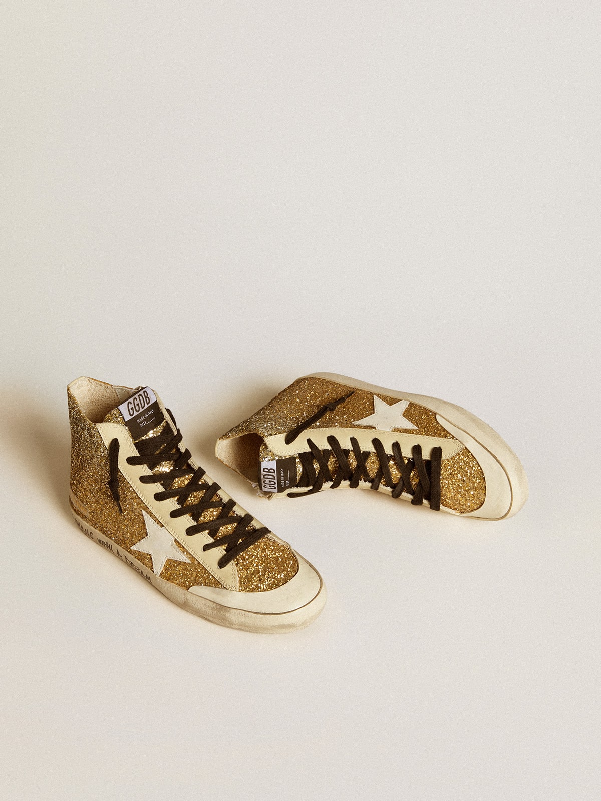 Golden Goose Francy Penstar In Gold Glitter With White Leather Star - Mind Türkiye