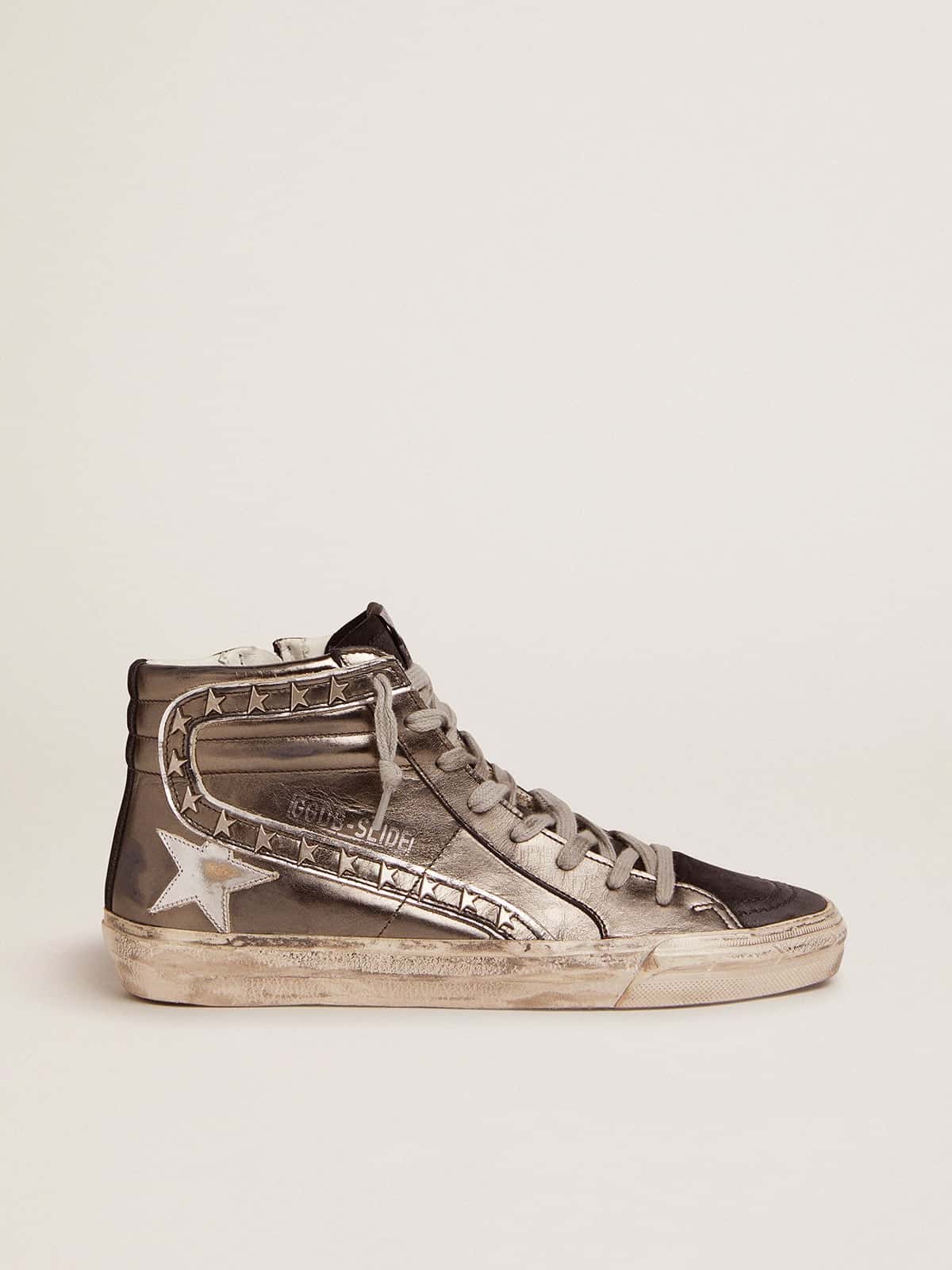 Golden Goose Women’s Slide With Silver Laminated Leather Upper And Studs - Mind Türkiye