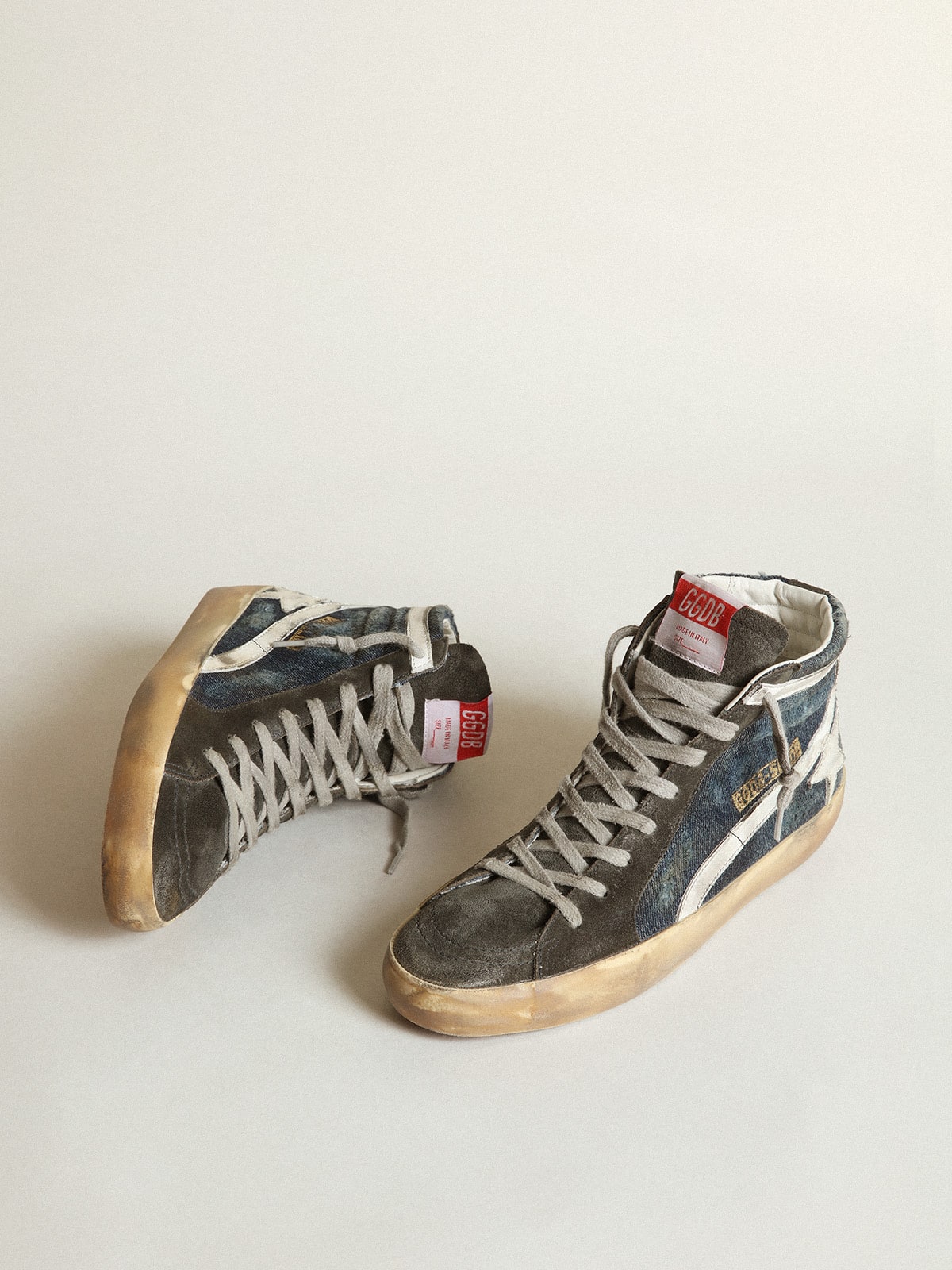 Golden Goose Slide In Midnight-Blue Denim With White Leather Star - Mind Türkiye