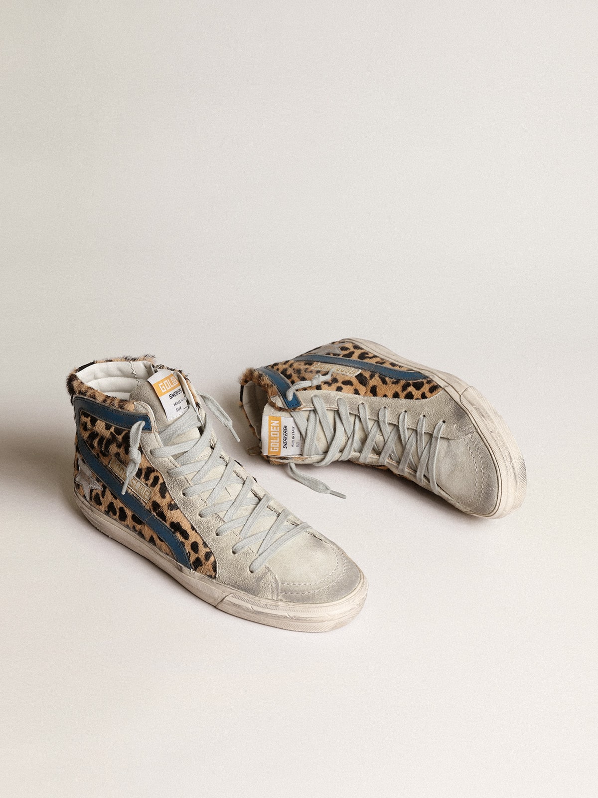 Golden Goose Women’s Slide In Leopard Print Pony Skin With Silver Leather Star - Mind Türkiye