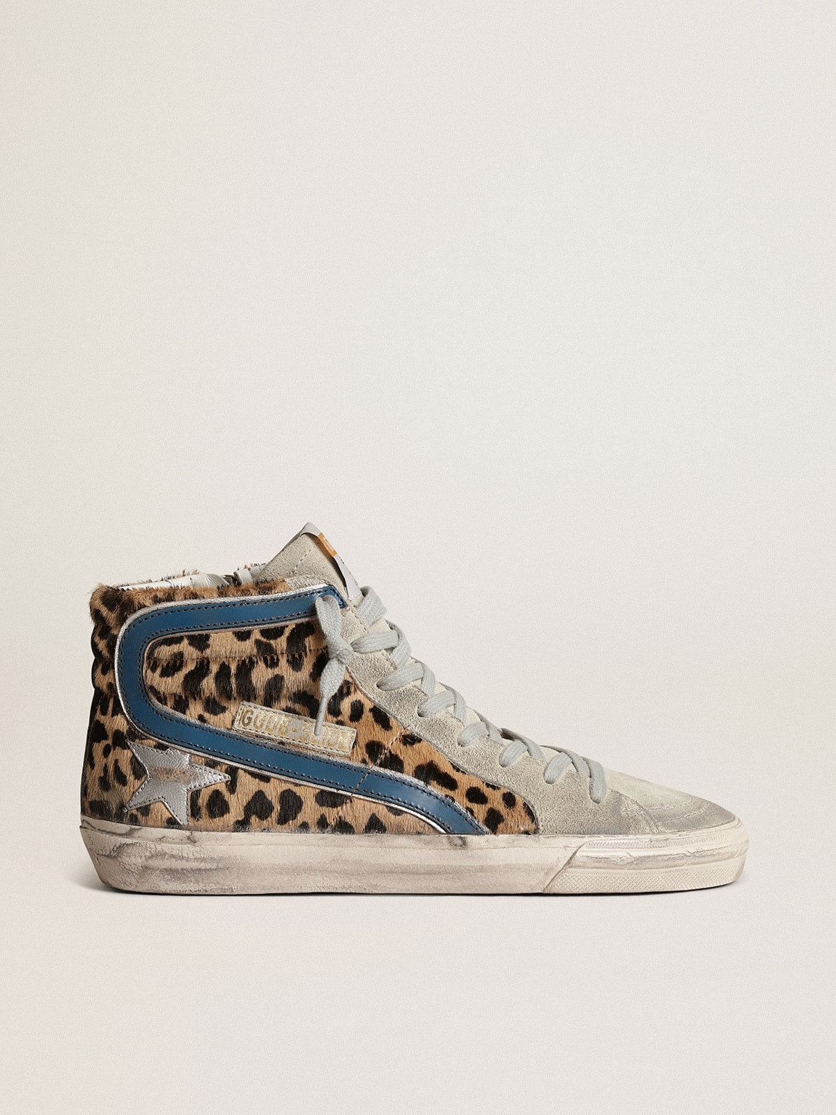 Golden Goose Women’s Slide In Leopard Print Pony Skin With Silver Leather Star - Mind Türkiye