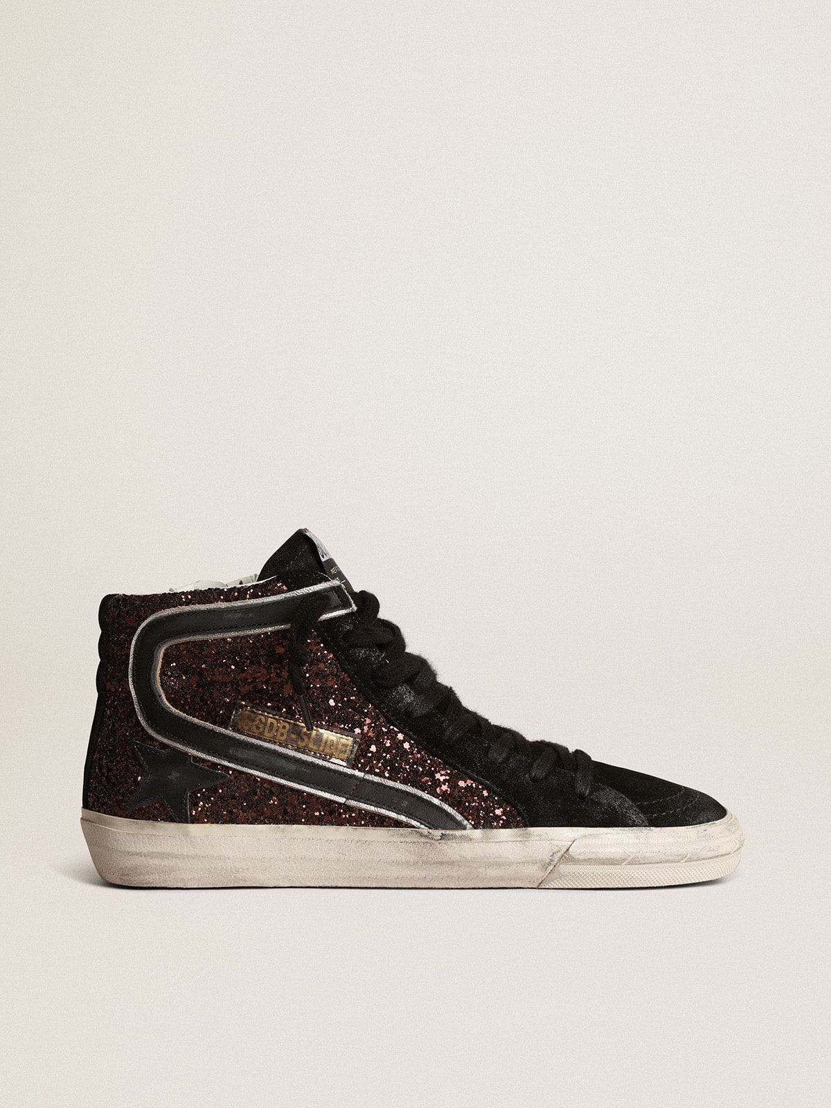 Golden Goose Slide In Brown Glitter With Black Leather Star And Flash - Mind Türkiye