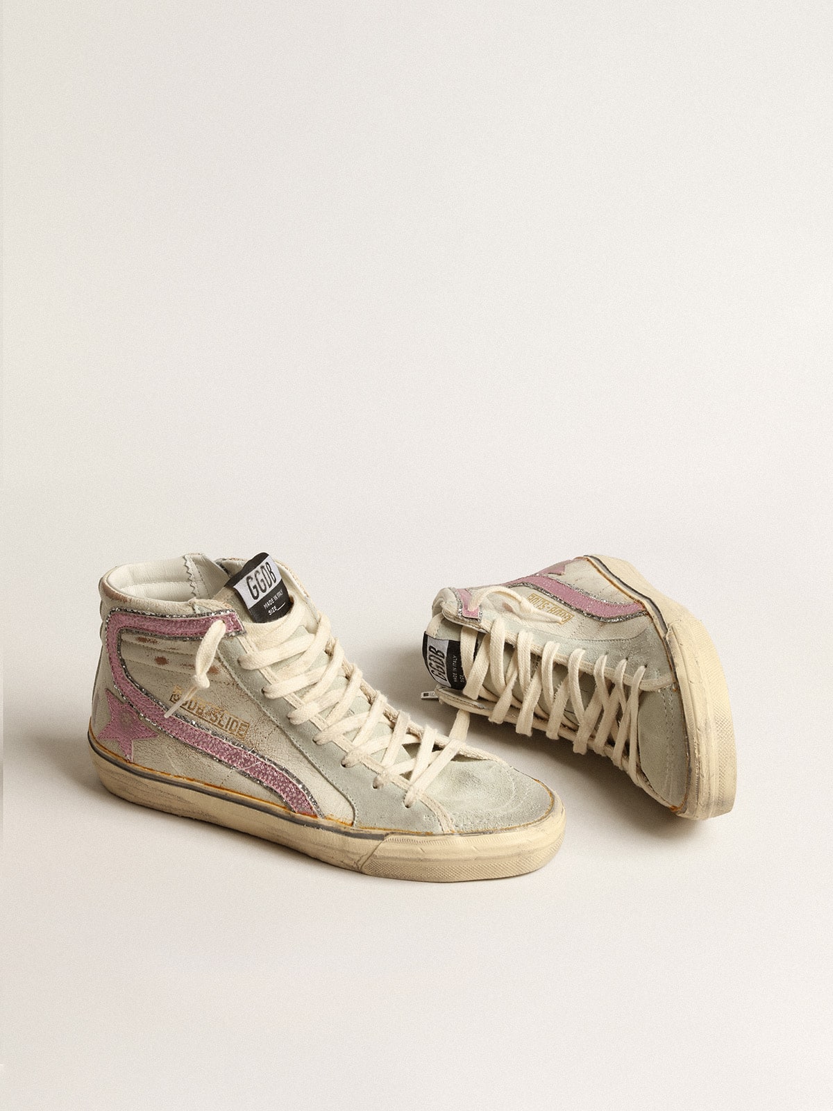 Golden Goose Slide In Beige With Pink Metallic Leather Star And Flash - Mind Türkiye