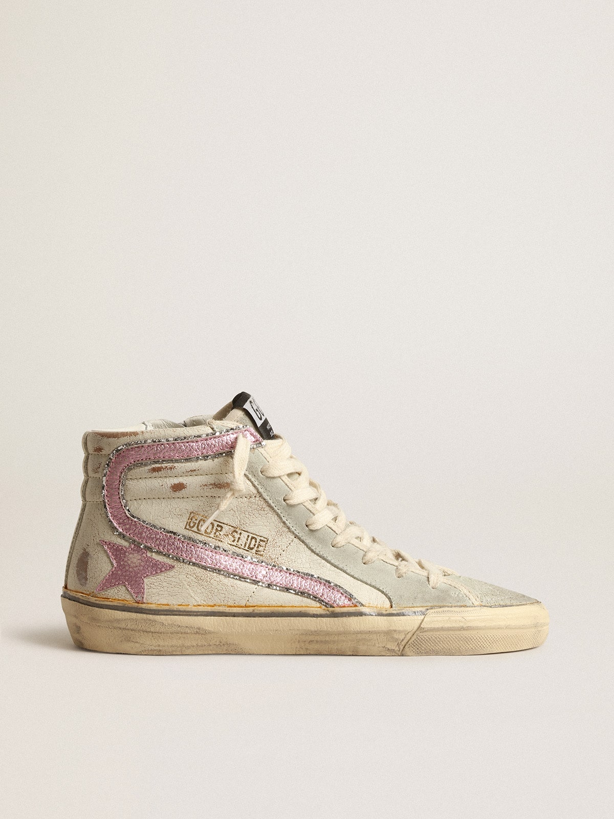 Golden Goose Slide In Beige With Pink Metallic Leather Star And Flash - Mind Türkiye