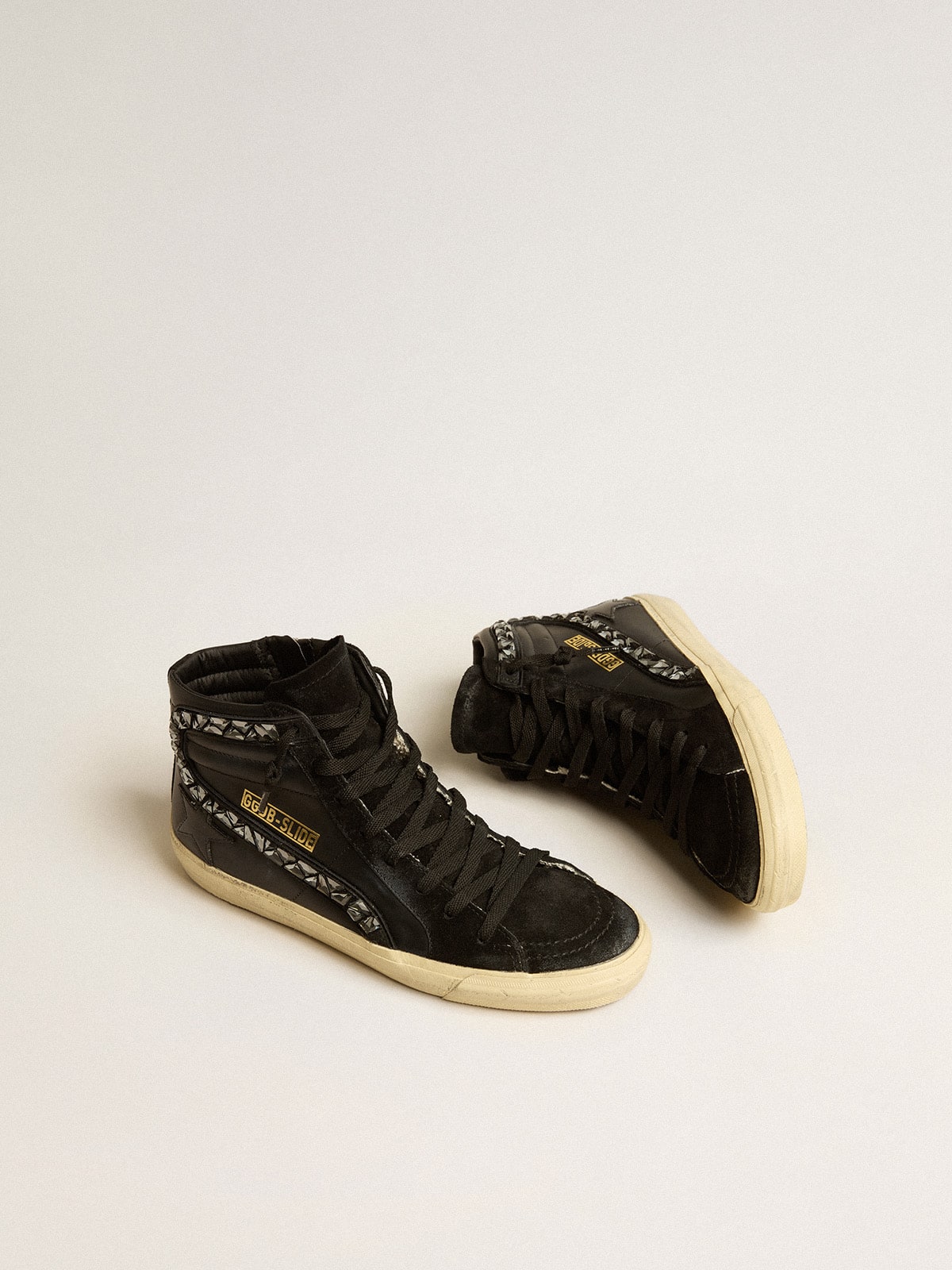 Golden Goose Slide In Leather With Black Star And Swarovski Crystal Flash - Mind Türkiye