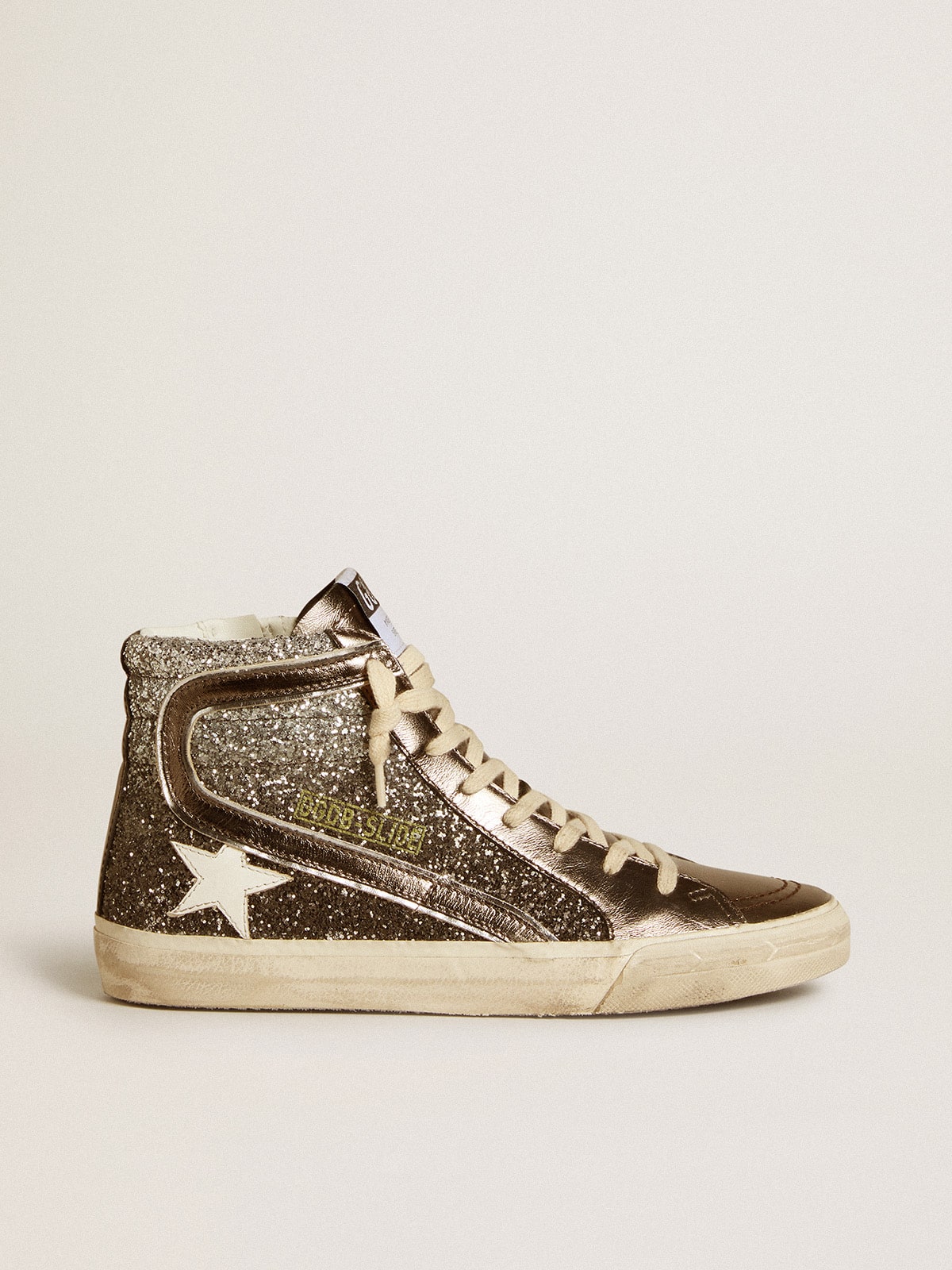 Golden Goose Women’s Slide In Black And Silver Glitter With Leather Star And Metallic Flash - Mind Türkiye