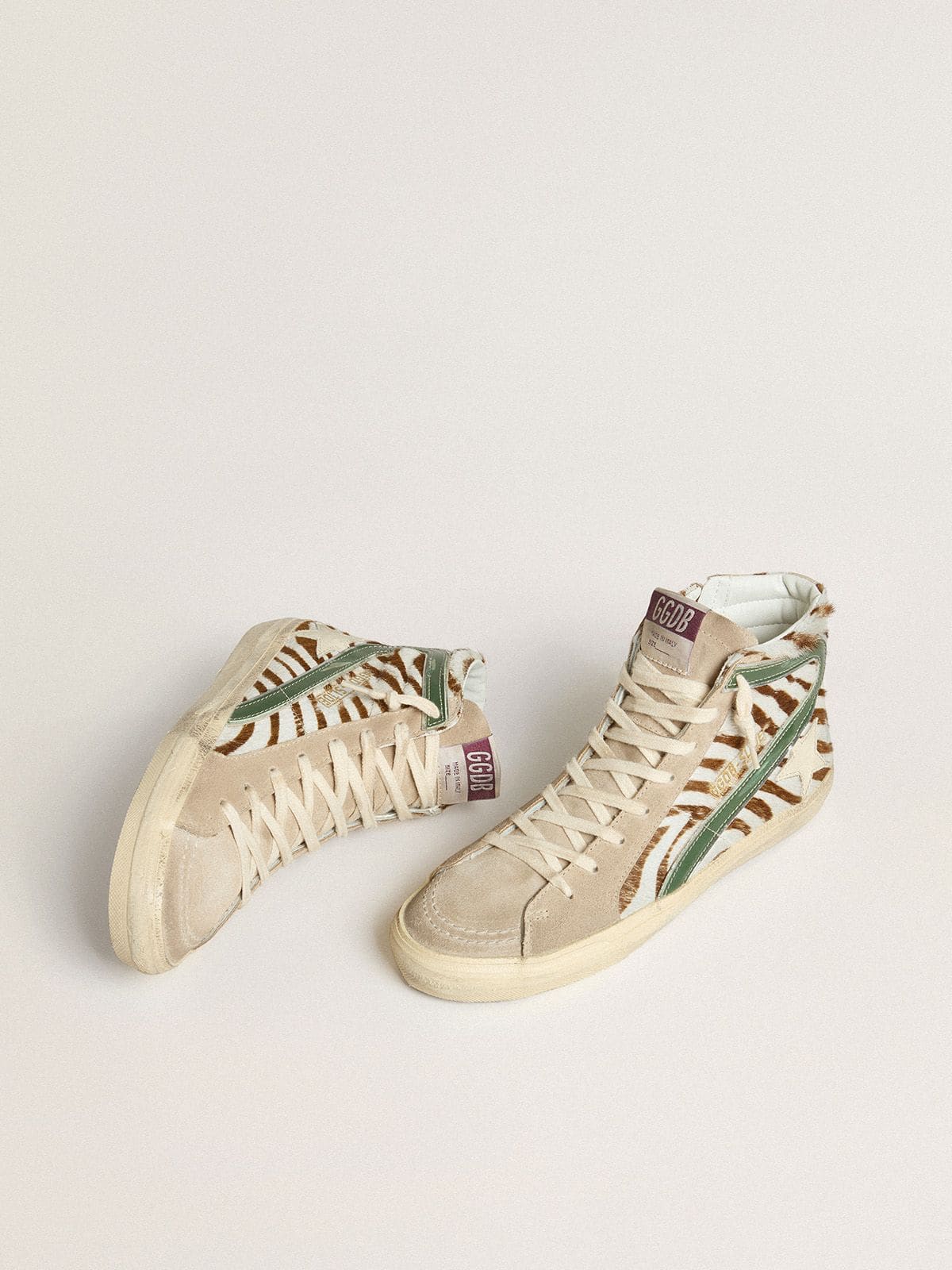 Golden Goose Women’s Slide In Zebra-Print Pony Skin With Green Laminated Leather Flash - Mind Türkiye